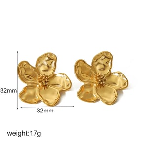 1 pair of personalized fashion  gold-plated stainless steel hammered flower earrings for women's daily wear h5 Picture2